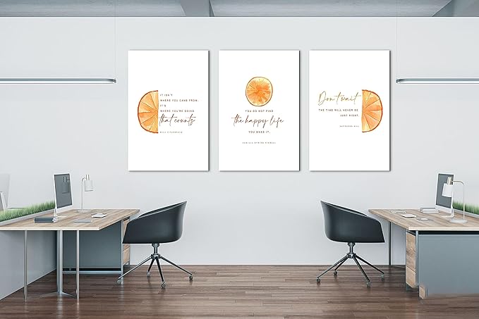 SHMAO Office Canvas Wall Art Motivational Wall Decor, 3 Piece Modern Orange Canvas Print Pictures for Office Wall Decor Women Inspirational Framed Artwork Home Office Decor 24”x36”x3 Panels