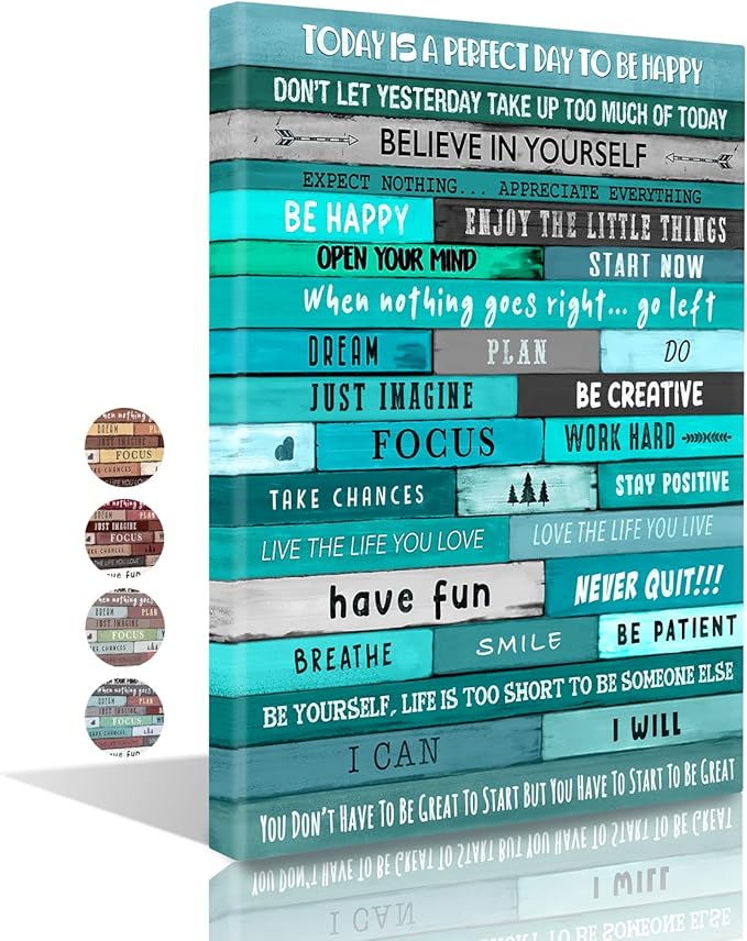 Inspirational Wall Art Framed Canvas 12 x 16 in (Teal) - Motivational Positive Quotes Rustic Wall Arts Decor for Home Office Bathroom Bedroom Kitchen Classroom Gym