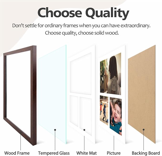 Golden State Art 12x17 Brown Wood Picture Frame - White Mat for 8x10 and 5x7 Photos - Real Glass, Sawtooth Hanger, Swivel Tabs - Wall Mounting - Great for Posters, Weddings, and Engagements