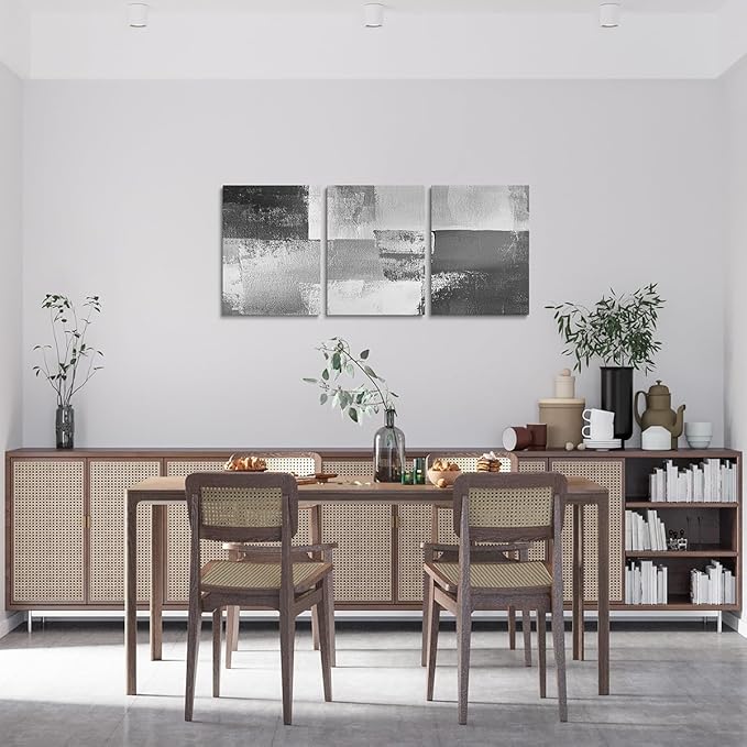 jejeloiu 12"x16"x3pcs Abstract Oil Painting Office Decorations Artwork Posters Abstract Art 3 Piece Canvas Wall Art for Living Room Bedroom Gray Modern Picture Wall Decor