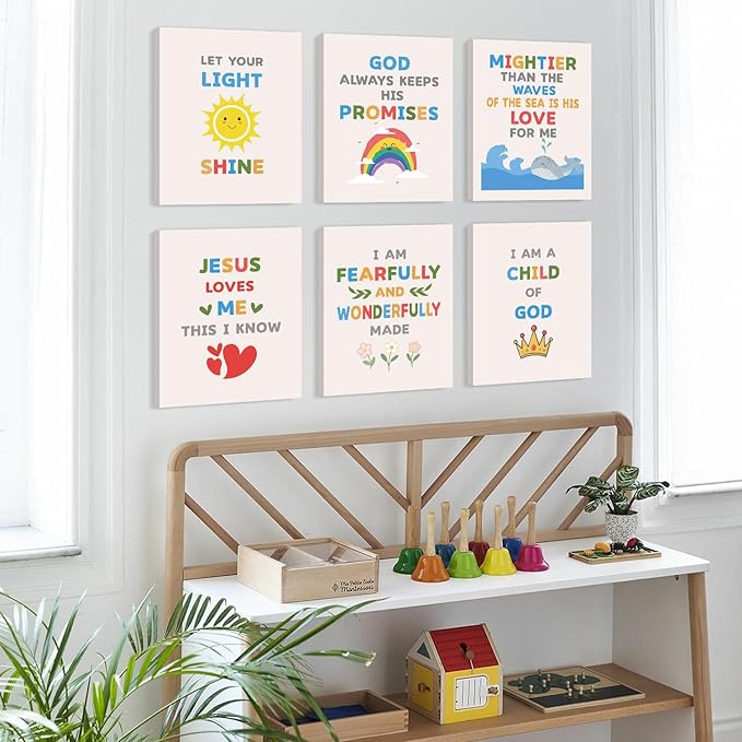 CHDITB Christian Inspirational Canvas Wall Art, God's Promises Classroom Wall Decor, Set of 6 Religious Posters, Bible Verse Artwork, Faith-Based Art Prints for Home Nursery Office - 8”x10”