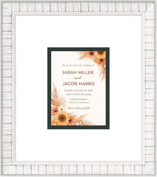 Poster Palooza Wedding Invitation Display Frame 10x11.25 in White With White and Black Double Mat for 4.25x5.5 A2 Keepsake | USA Made