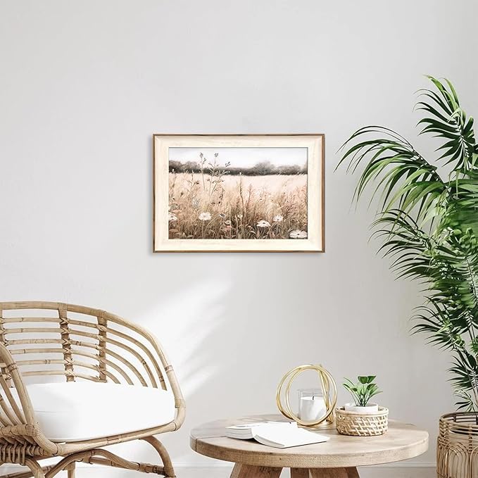 ASTRDECOR Framed Nature Wall Art Prints, Vintage Wildflower Field Landscape Canvas Wall Art Bedroom, Autumn Oil Painting Botanical Artwork, Plant Pictures Farmhouse Wall Decor Living Room - 16''x24''