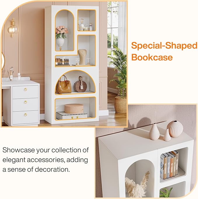 Tribesigns 70.87" Tall Geometric Bookcase Set of 2, Arched Bookshelf with 5 Irregular Storage Shelves, Open Art Decor Display Shelf for Living Room, 2 PCS