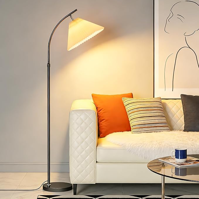 Tall Floor Lamp for Living Room Bedroom, 61"-68" Adjustable Standing Lamp with PleatedShade, Black Modern Lamp with 9W LED Dimmable 3-Color (3000K/4500K/6000K), Corner Reading Light for Office
