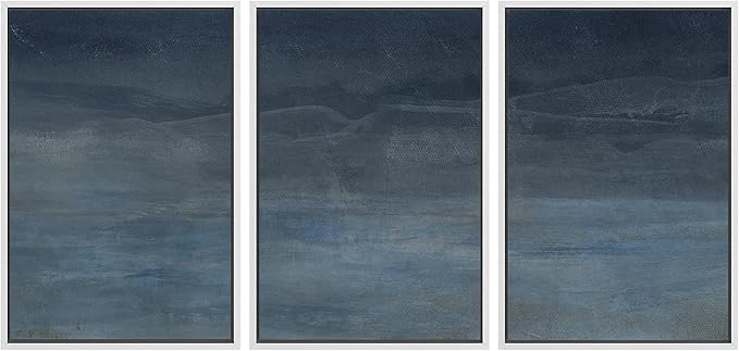 SIGNWIN Framed Canvas Print Wall Art Abstract Blue Landscape Modern Minimalist Navy Blue and Gray Nature Wilderness Modern Art Cool for Living Room, Bedroom, Office - 24"x36"x3 White