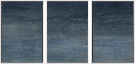 SIGNWIN Framed Canvas Print Wall Art Abstract Blue Landscape Modern Minimalist Navy Blue and Gray Nature Wilderness Modern Art Cool for Living Room, Bedroom, Office - 16"x24"x3 White