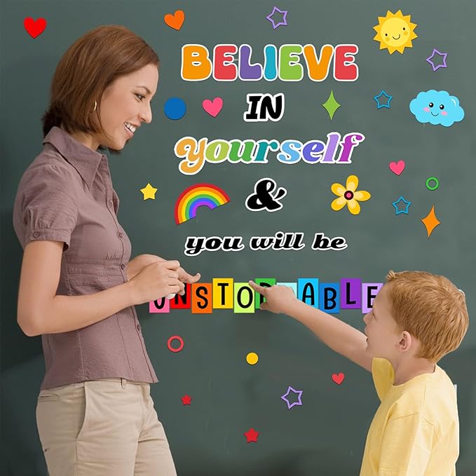 LioNergy Believe in Yourself Classroom Bulletin Board Decoration Set Motivational Cutouts Bulletin Board Wall Door Decor for Kindergarten Preschool Elementary Middle School