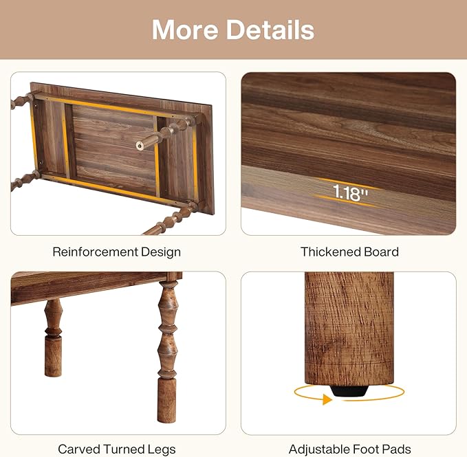 Tribesigns Large Executive Office Desk, 62.2-Inch Farmhouse Modern Computer Desk, Mid Century Study Writing Table Workstations Business Office Furniture with Carved Turned Legs (Walnut)