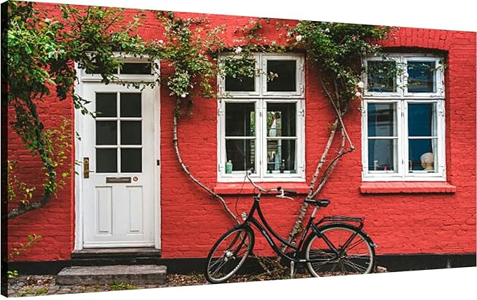 Canvas Wall Art for Living Room Bedroom Street wall and bike Copenhagen Big Large Wall Art Decor Framed Painting Wall Pictures Prints Artwork Office