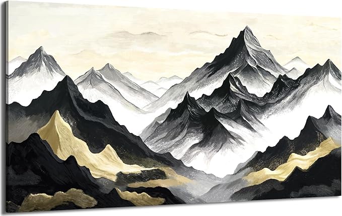 amatop Black Gold Mountain Wall Art – Large Modern Abstract Canvas Print, Inspirational Landscape Artwork for Living Room, Bedroom & Office Decor (58x29 Inch)