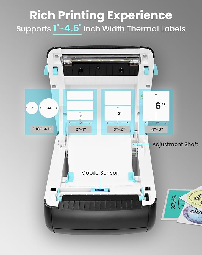 Shipping Label Printer Bluetooth - Thermal Shipping Label Printer 4x6 for Small Business, Home, Office, Prints Clearly and Easy to Connect, Compatible with Amazon, Ebay, Tiktok, Etsy, USPS, Black