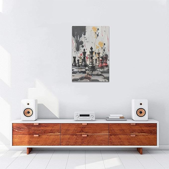 Chess Wall Art Intelligence Game Room Pictures Wall Decor Graffiti Chess Challenge Canvas Painting Print Home Modern Artwork Decorations Framed for Bathroom Living Room Bedroom Office 16 x 24 inch