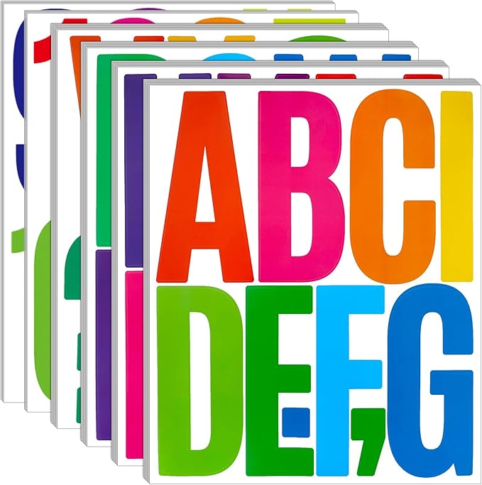 Bemeol 30 Sheets Large Letter Sickers 5 inch Vinyl Letter Alphabet Number Stickers for Bulletin Board Classroom Mailbox Home Decor(Colorful)
