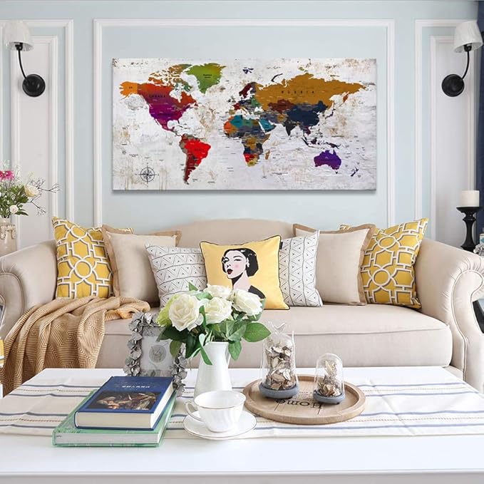 ZEYDRT Canvas Wall Art map Wall Art for Office Living Room Home Decorations world map Canvas Art Wall Decor Wall Decoration Vintage map of the world Office for Home Bedroom Decoration24 x48 …