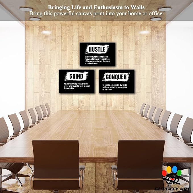 Office Wall Art - 3 Panel Motivational Wall Art, Inspirational Quotes Canvas Art for Home Office Wall Decor, Positive Quotes Wall Decor, Entrepreneur Grind Hustle Execution Poster Frame (24”x36”x3Pcs)