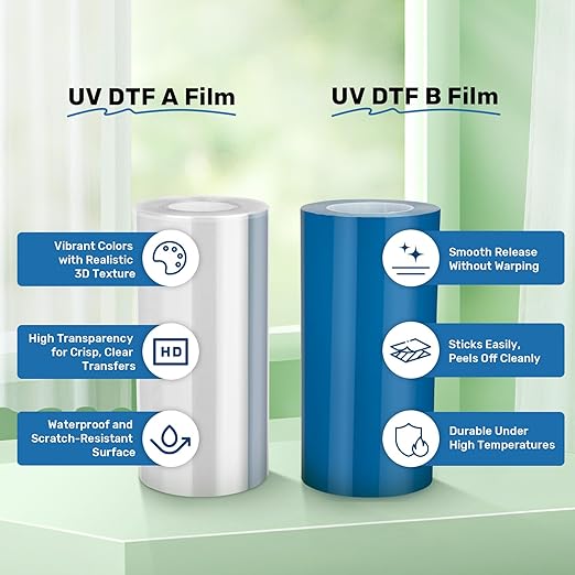 UV DTF AB Film Roll A3 11.8in×328ft | PET A&B Transfer Film for UV DTF Printers & Sticker Printing | High Transparency, Strong Adhesion, Waterproof, Scratch & Heat Resistant
