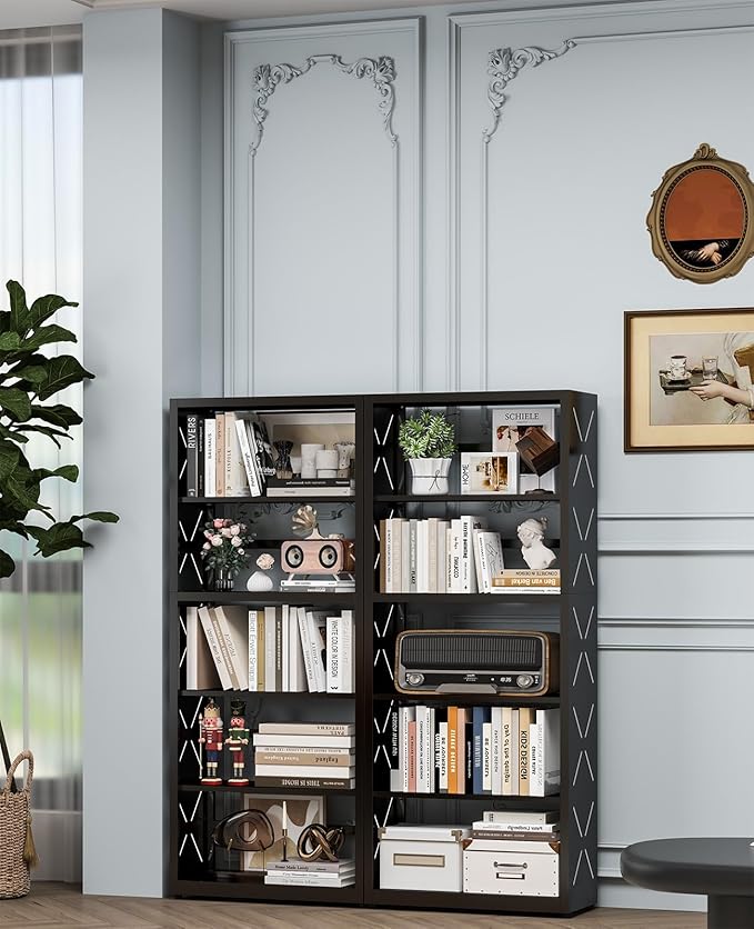 5-Cube Bookshelf, All Steel Bookcase with Adjustable Shelves & Anti-Tip Kit for Home Office, Hallway, and Garage, Modern Tall Display Shelves, Heavy-Duty Storage Organizer (Black)