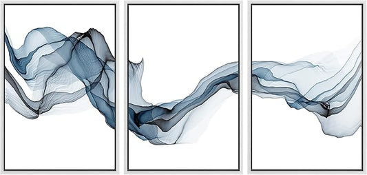 SIGNWIN Framed Canvas Print Wall Art Flowing Blue Smoke Abstract Shapes Digital Art Modern Art Minimalist Relax/Calm Cool for Living Room, Bedroom, Office - 16"x24"x3 White