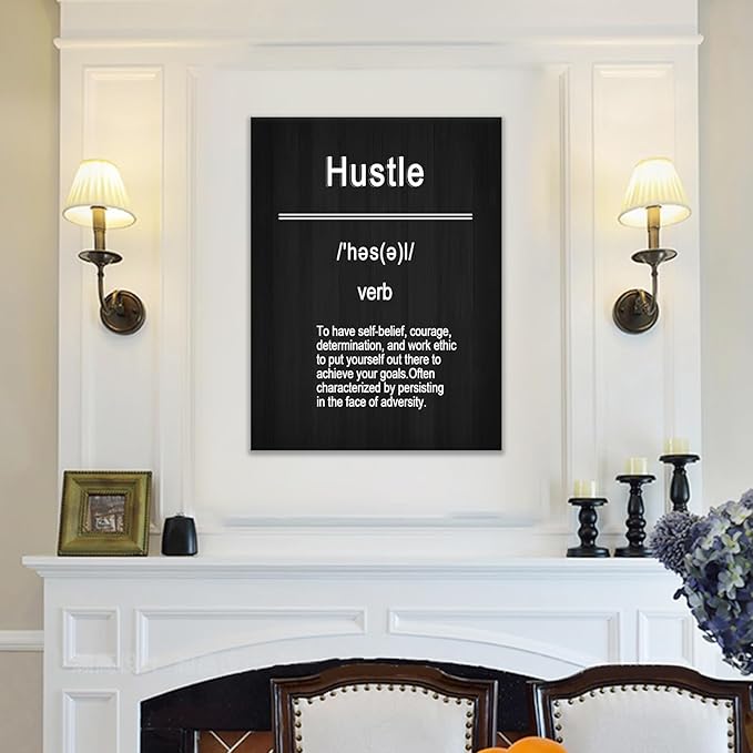 Motivational Poster Print Wall Art Hustle Inspirational Entrepreneur Quotes Painting on Canvas Office Wall Decor Picture Artwork for Modern Home Bedroom Workplace Stretched and Framed [18''Hx24''W]