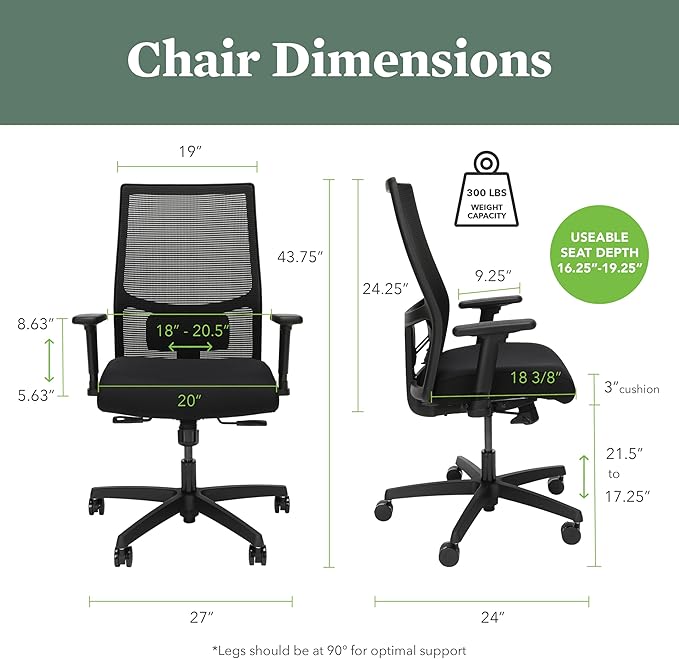 HON Ignition 2.0 Mid Back Task Chair, Spectrum Mesh, Standard Synchro-Tilt Control, Office Chair with Lumbar Support, Height and Width Adjustable Arms, Titanium Frame, Cobalt