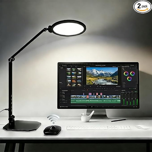 NS LED Desk Lamp 2 Pack, LED Desk Light for Home Office & Video Calls, Adjustable 3000K-6500K Office Lamp with Remote Control, Timer, Memory, CRI95+, Dimmable Desktop Lamp