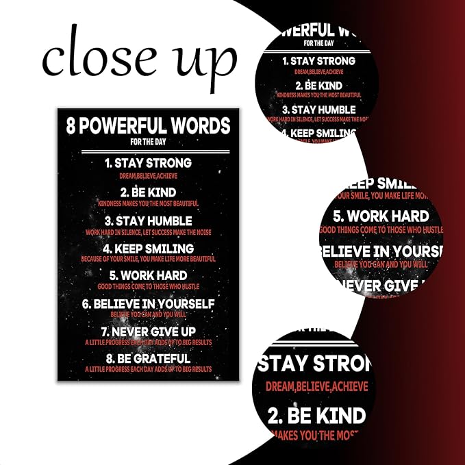 Motivational Framed Canvas Wall Art Poster Print for Office 8 Powerful Words Inspirational Entrepreneur Quotes Picture Painting Artwork for Modern Home Bedroom Gym Ready to Hang [12''W x 18''H]