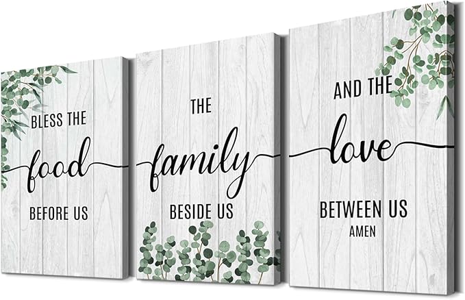 YOUHONG 3 Piece Family Wall Art Bless the Food Before us Wall Decor Kitchen Decor Farmhouse Blessed Wall Decor Kitchen Art for Dining Room (20''Wx28''Hx3PCS)