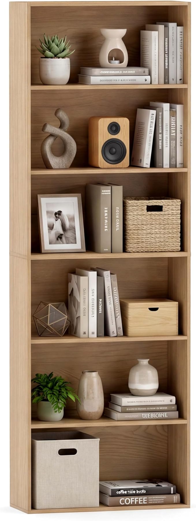 Tangkula 6-Tier Bookcase, 70” Tall Freestanding Bookshelf with 6 Open Shelves, Anti-Toppling Kits, Floor Display Storage Organizer for Living Room, Study, Kitchen, Home & Office (Natural, 70" H)