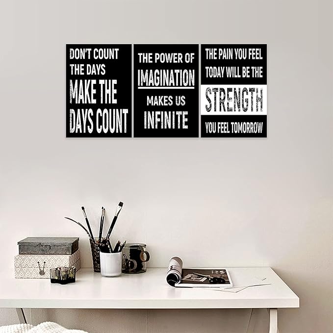 3 Piece Inspirational Wall Art Black Background Sayings Pictures, Quote Motivational Canvas Print for Home Wall Decor, Triptych Entrepreneur Poster Framed Artwork for Women Men Room Decor (36"Wx24" H)