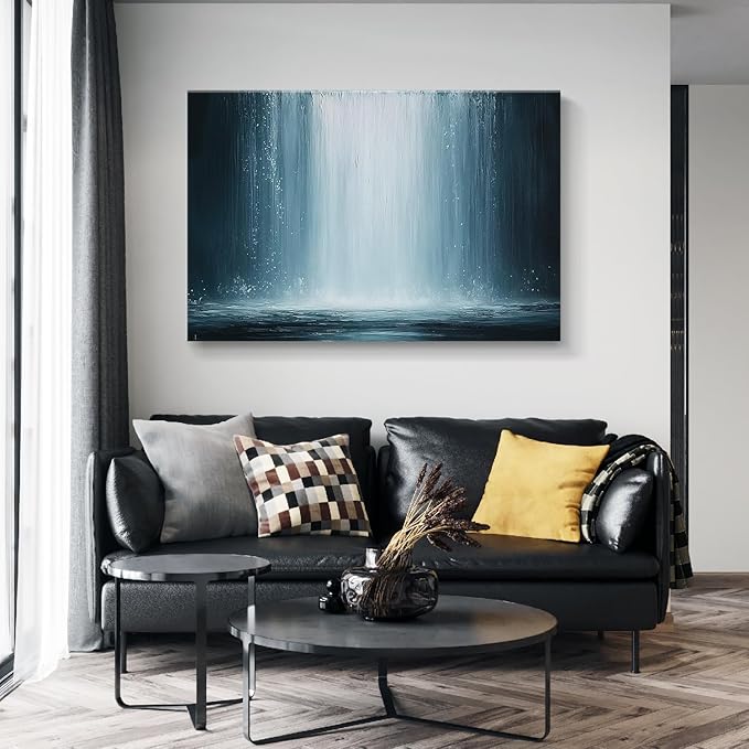 gaosoul Modern Abstract Canvas Wall Art Blue Fantasy Falls Paintings Stylish Framed Minimalism Artwork Prints for Living Room Bedroom Office Decor 48x32in