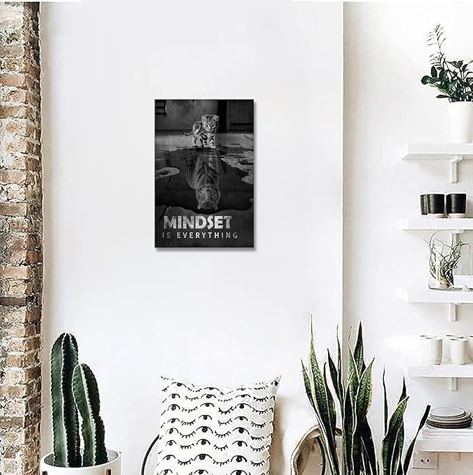 Inspirational Canvas Prints Cat Tiger Wall Art Mindset Pictures Motivational Quotes Animal Poster for Office Decor Framed Ready to Hang 24x36inches
