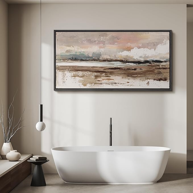 SIGNFORD Extra Large Framed Canvas Coastal Horizon Abstract Illustrations Modern Art Calm Warm for Living Room, Bedroom, Office - 60"x30"