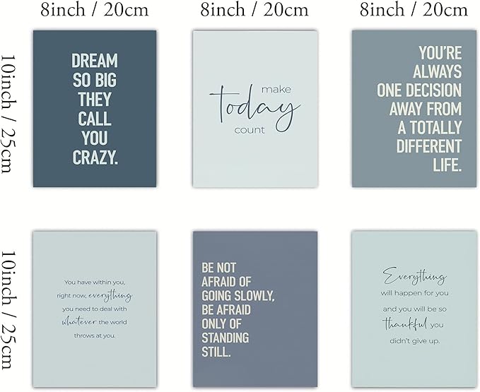 CXKAWM 6Pcs Inspirational Quotes Wall Art Motivational Inspirational Office Wall Art Decor Prints, Blue Motivational Wall Decor Trendy Retro Posters for Office Home Decoration, 8x10 Unframed