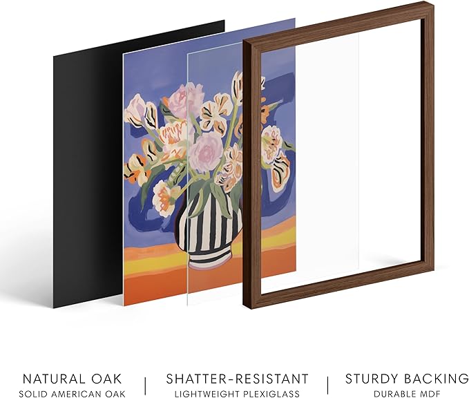 HAUS AND HUES Floral Art Wall Decor - Wildflowers Wall Art for Living Room, Floral Artwork for Bedroom Walls, Flower Painting for College Girls Dorm Room (Striped Vase, Walnut Frame, 12x16)