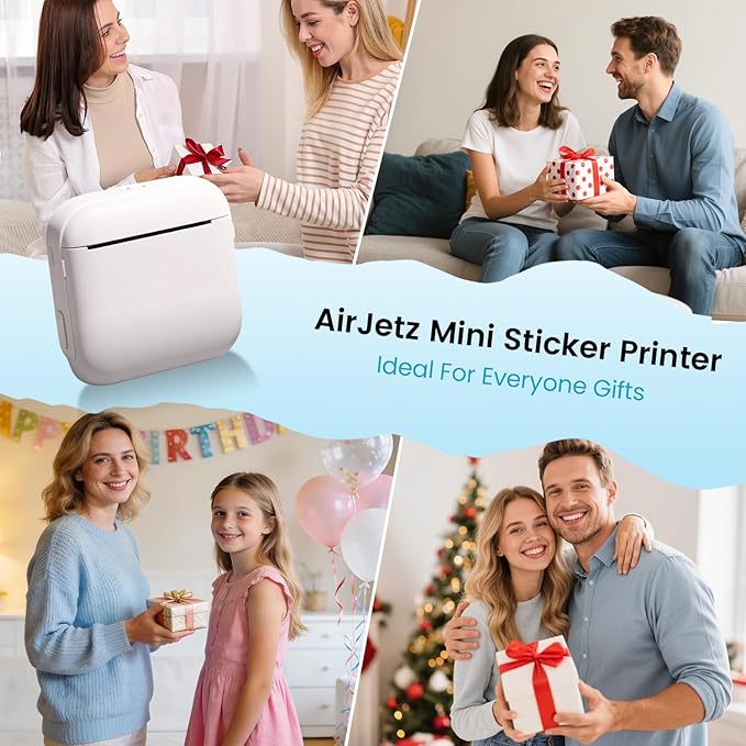 Mini Sticker Printer, Portable Bluetooth Inkless Thermal Label Maker with 3 Rolls Paper, Rechargeable Sticker Print Pod for Journaling, Notes, DIY Crafts, Home & Office