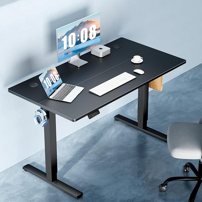DUMOS 48 Inch Electric Standing Desk Height Adjustable, Sit to Stand Up Computer Workstations Work PC Table Home Office Study Writing Gaming Desks with Memory Presets for Walking Pad, Bedroom, Black