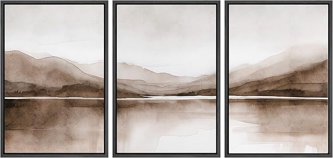 SIGNWIN Framed Canvas Print Wall Art Mountain Landscape Modern Minimalist Brown and Gray Watercolor Nature Wilderness Modern Art Cool for Living Room, Bedroom, Office - 24"x36"x3 Black