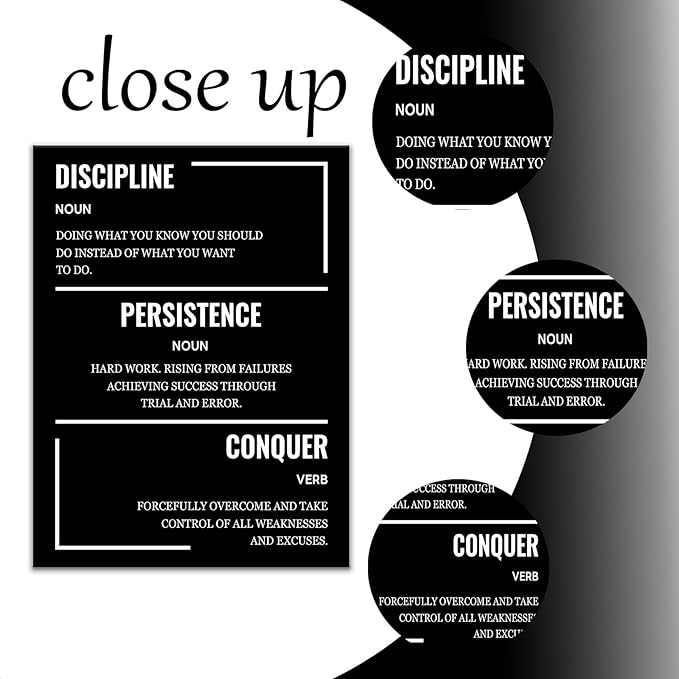 Motivational Canvas Wall Art Poster Print Discipline Persistence Conquer Inspirational Entrepreneur Quotes Picture Painting for Kitchen Teens Room Office Painting Stretched and Framed [18''Wx24''H]