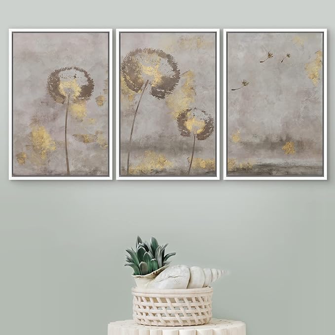 SIGNFORD Framed Canvas Print Wall Art Set Pastel Grunge Country Flower Field Abstract Shapes Illustration Modern Art Decorative Nordic Minimal Zen for Living Room, Bedroom, Office - 16"x24"x3 White