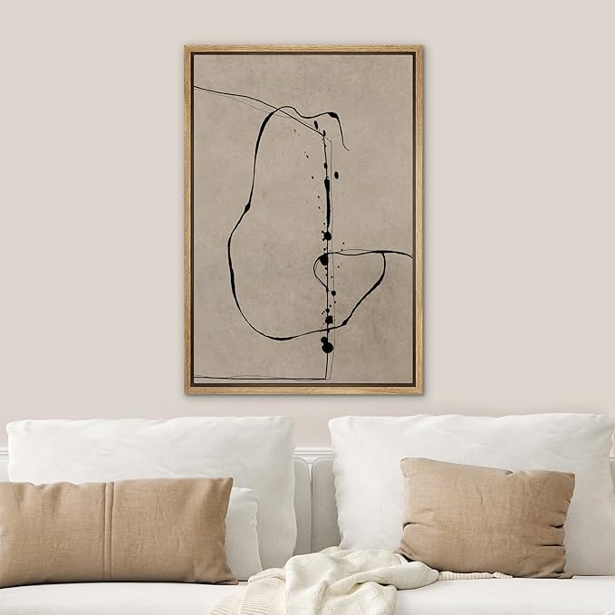 SIGNWIN Framed Canvas Print Wall Art Post-Modern Grunge Paint Strokes Abstract Shape Illustrations Minimalism Decorative Boho Multicolor Retro for Living Room, Bedroom, Office - 16"x24" Natural