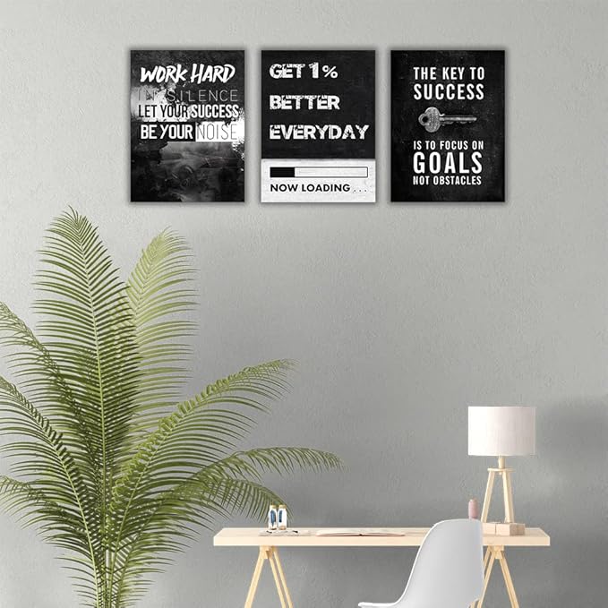 Motivational Canvas Wall Painting Wall Art Inspirational Poster Execute Hustle 3 Pieces Prints Artwork for Living Room Modern Home Office Decor Painting Pictures Stretched and Framed Ready to Hang