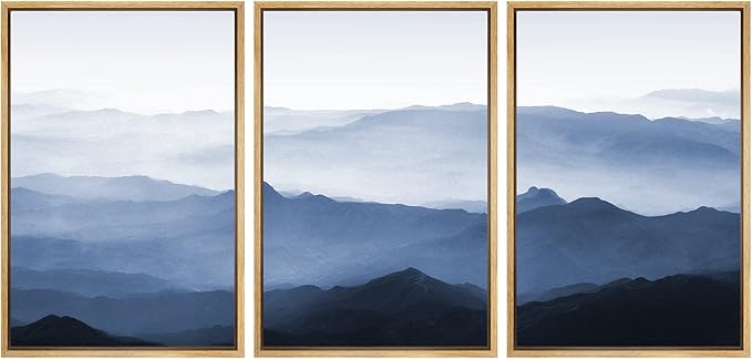 SIGNWIN Framed Canvas Print Wall Art Set Aerial View Misty Mountain Forest Valley Nature Wilderness Photography Modern Art Rustic Scenic Relax/Calm for Living Room, Bedroom, Office - 24"x36"x3 NATURAL
