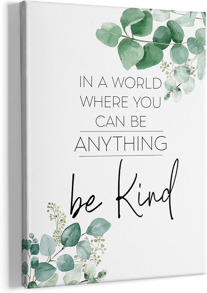 HIWX Be Kind Inspirational Wall Art Decor: Framed Canvas Wall Art, Motivational Eucalyptus Positive Decoration for Bathroom, Bedroom 11x14