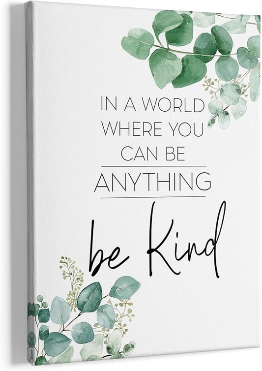 HIWX Be Kind Inspirational Wall Art Decor: Framed Canvas Wall Art, Motivational Eucalyptus Positive Decoration for Bathroom, Bedroom 11x14