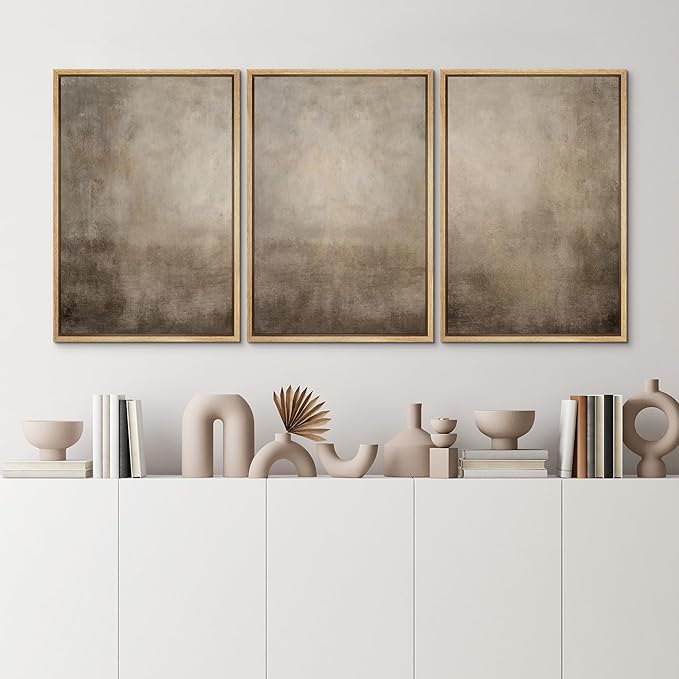 MUDECOR Framed Wall Art Print Set Neutral Abstract Landscape Illustrations Modern Art Boho Decorative Colorful for Living Room, Bedroom, Office - 24"x36"x3 Natural