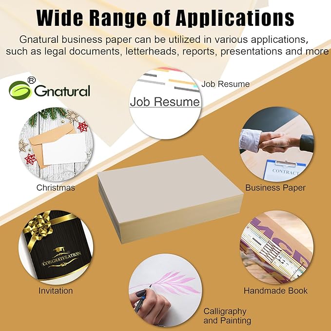 75% Cotton 25% Linen Business Paper, 500 Sheets 8.5"x11" Resume Ivory, 85gsm Won't Get Wet (Low Starch)