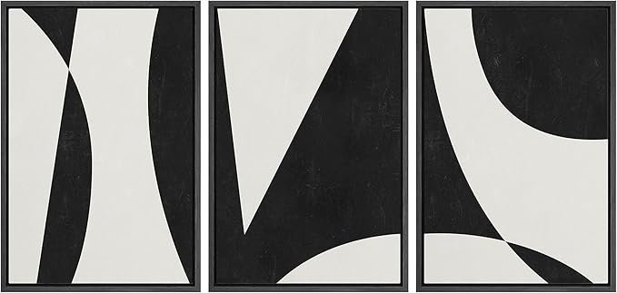 IDEA4WALL Framed Canvas Print Wall Art Set Art Deco Mid-Century Black White Polygons Abstract Shapes Illustrations Modern Art Contemporary for Living Room, Bedroom, Office - 24"x36"x3 Black