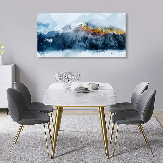 arteWOODS Canvas Wall Art - Abstract Mountain Painting with Blue Clouds and Orange Peaks - 20" X 40" for Living Room or Bedroom Gallery Wall Decor