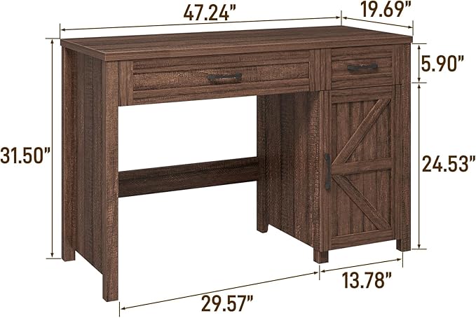 Farmhouse 47" Executive Desk, Computer Desk with Drawers and Storage Cabinet, Workstation Computer Desk for Home Office and Study.Red-Brown
